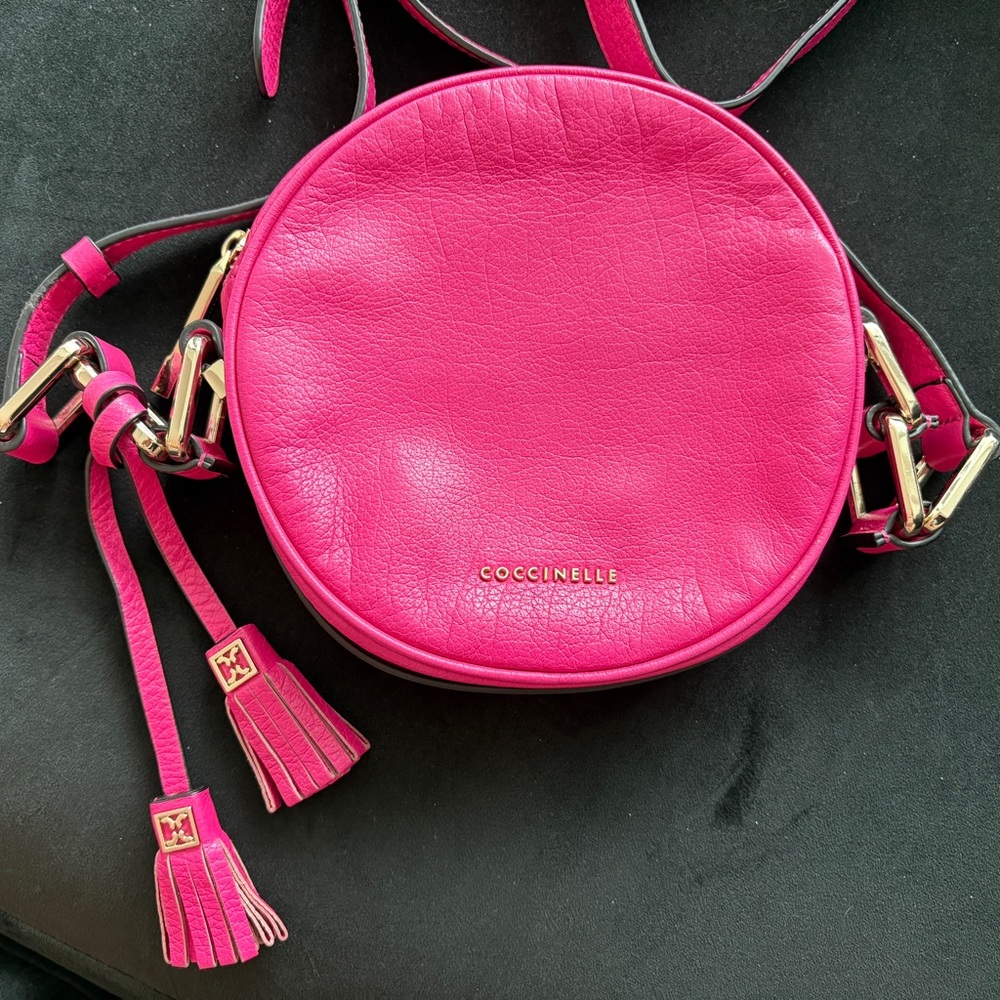 Pink Round Leather Crossbody Bag